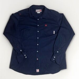 Ariat Fire Retardant CAT2 Navy Blue Button-Up Shirt women’s sz XL soft